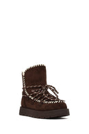 Women's Brown Lace-up Chunky Sole Suede Teddy Boots | Derimod