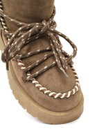 Women's Mink Lace-up Chunky Sole Suede Teddy Boots | Derimod
