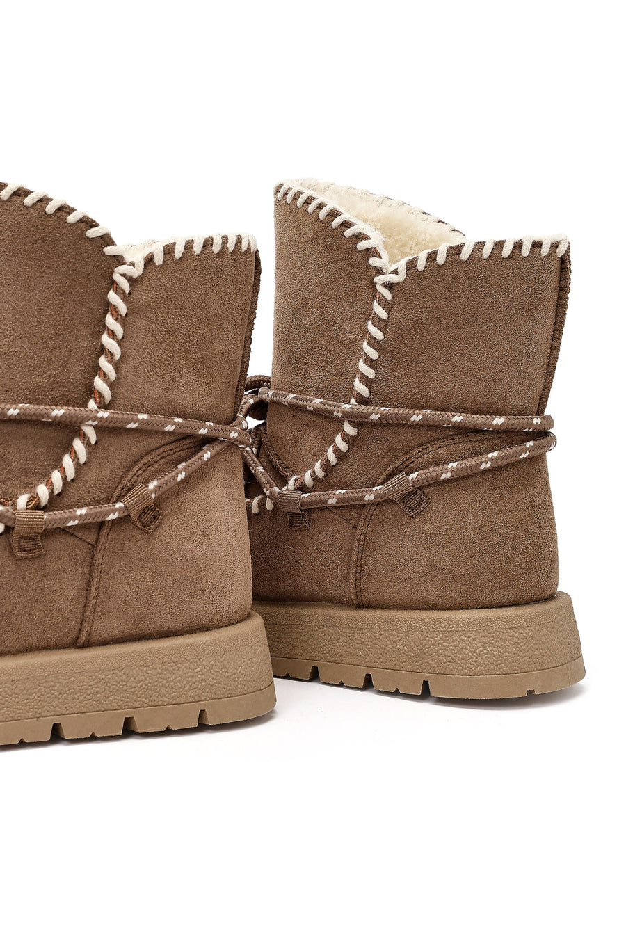 Women's Mink Lace-up Chunky Sole Suede Teddy Boots