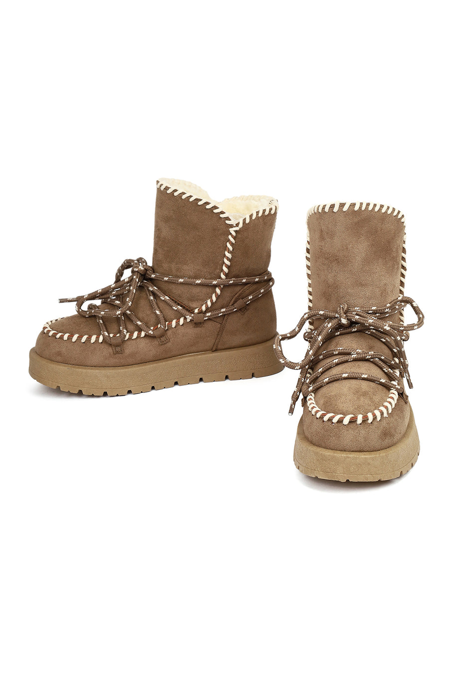 Women's Mink Lace-up Chunky Sole Suede Teddy Boots