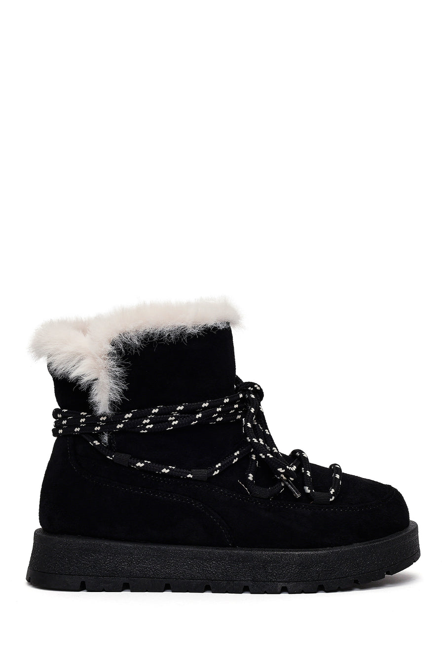 Women's Black Lace-Up Chunky Sole Suede Teddy Boots 25WFE402310 | Derimod