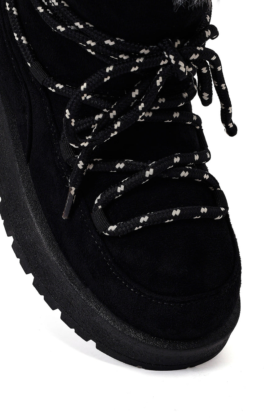 Women's Black Lace-Up Chunky Sole Suede Teddy Boots
