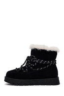 Women's Black Lace-Up Chunky Sole Suede Teddy Boots | Derimod
