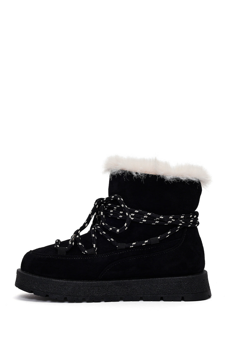 Women's Black Lace-Up Chunky Sole Suede Teddy Boots