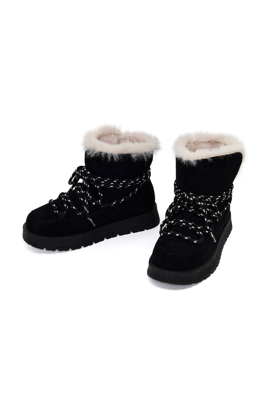 Women's Black Lace-Up Chunky Sole Suede Teddy Boots