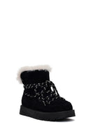 Women's Black Lace-Up Chunky Sole Suede Teddy Boots | Derimod