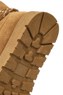 Women's Tan Lace-Up Chunky Sole Suede Teddy Boots | Derimod