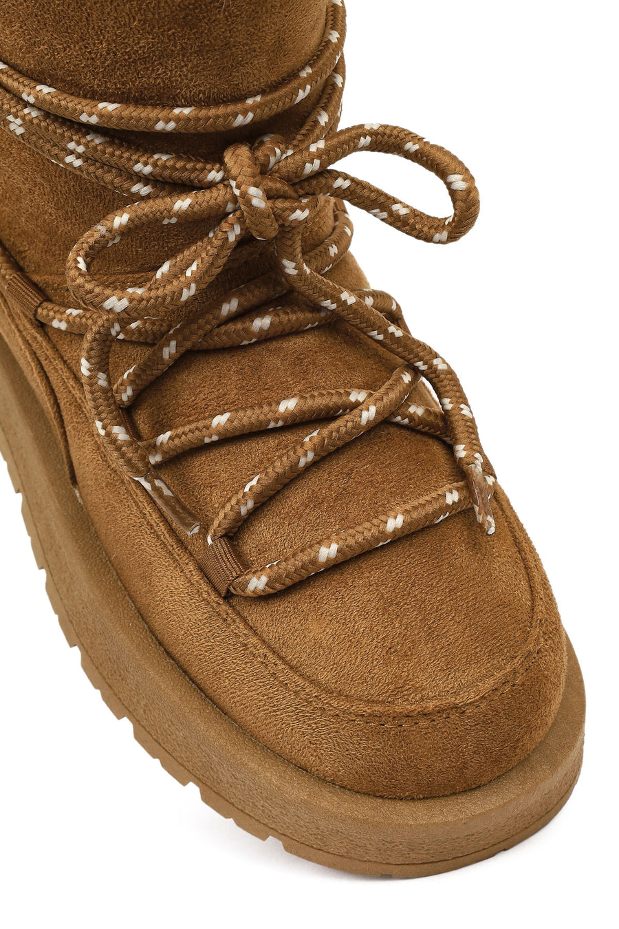Women's Tan Lace-Up Chunky Sole Suede Teddy Boots