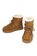 Women's Tan Lace-Up Chunky Sole Suede Teddy Boots | Derimod