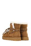 Women's Tan Lace-Up Chunky Sole Suede Teddy Boots | Derimod