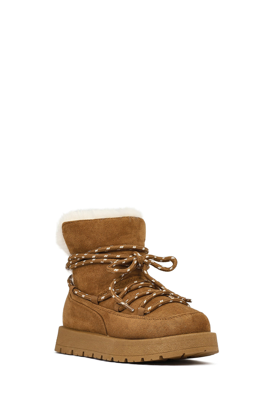 Women's Tan Lace-Up Chunky Sole Suede Teddy Boots