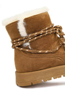 Women's Tan Lace-Up Chunky Sole Suede Teddy Boots | Derimod