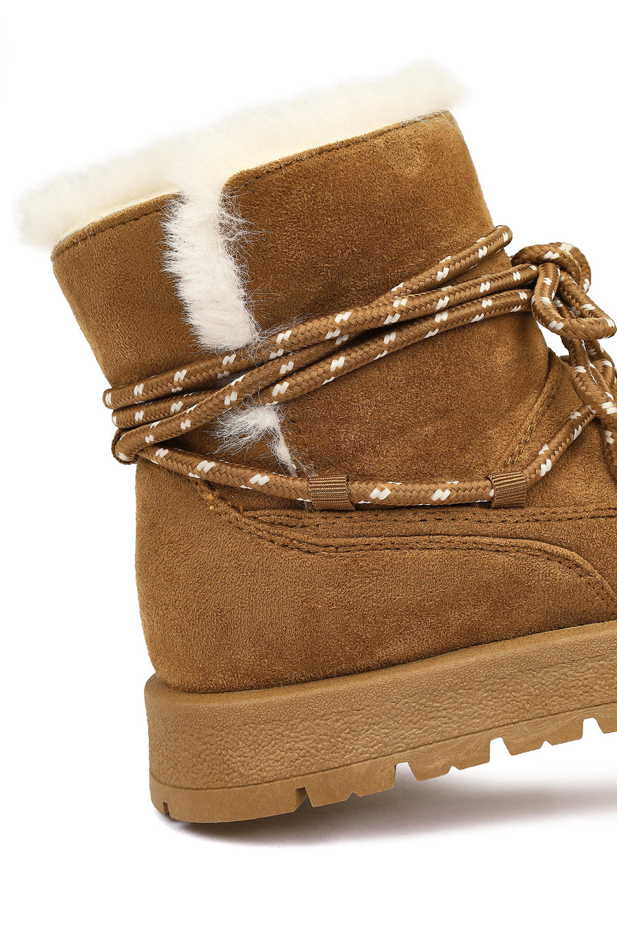Women's Tan Lace-Up Chunky Sole Suede Teddy Boots