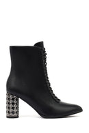 Women's Black Lace-Up Zippered Thick Heeled Boots | Derimod