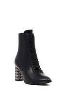 Women's Black Lace-Up Zippered Thick Heeled Boots | Derimod