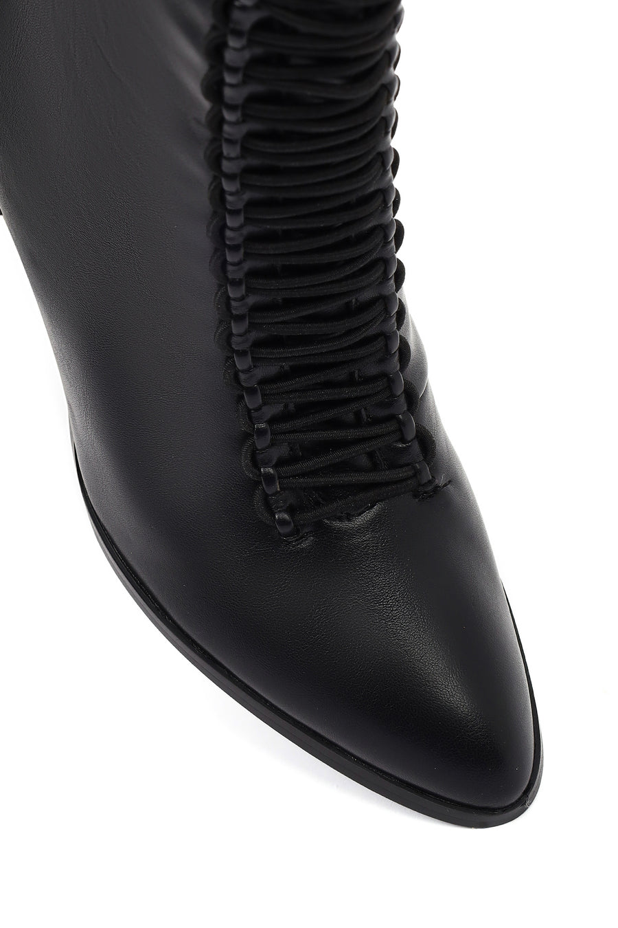 Women's Black Lace-Up Zippered Thick Heeled Boots