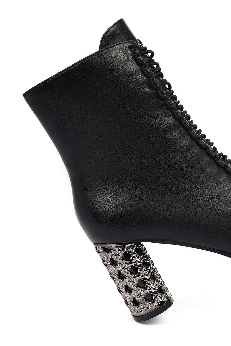 Women's Black Lace-Up Zippered Thick Heeled Boots