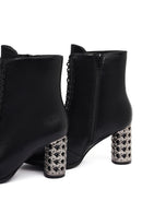 Women's Black Lace-Up Zippered Thick Heeled Boots | Derimod
