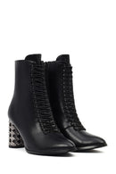 Women's Black Lace-Up Zippered Thick Heeled Boots | Derimod
