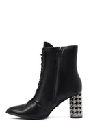 Women's Black Lace-Up Zippered Thick Heeled Boots | Derimod