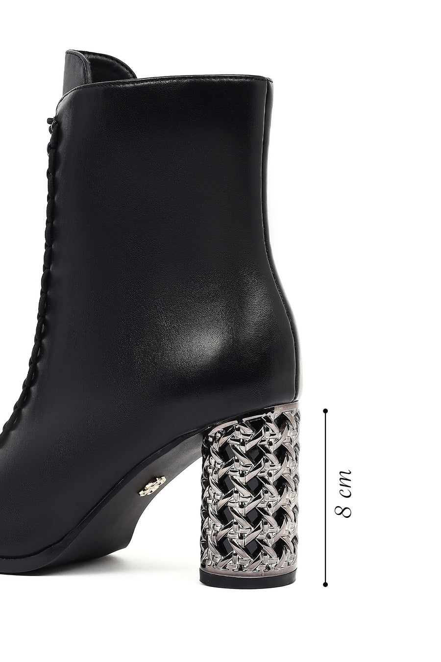 Women's Black Lace-Up Zippered Thick Heeled Boots