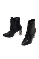 Women's Black Lace-Up Zippered Thick Heeled Boots | Derimod