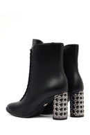 Women's Black Lace-Up Zippered Thick Heeled Boots | Derimod