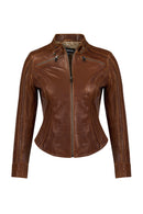 Brazil Woman Whisky Mandarin Collar Short Leather Jacket | Derimod