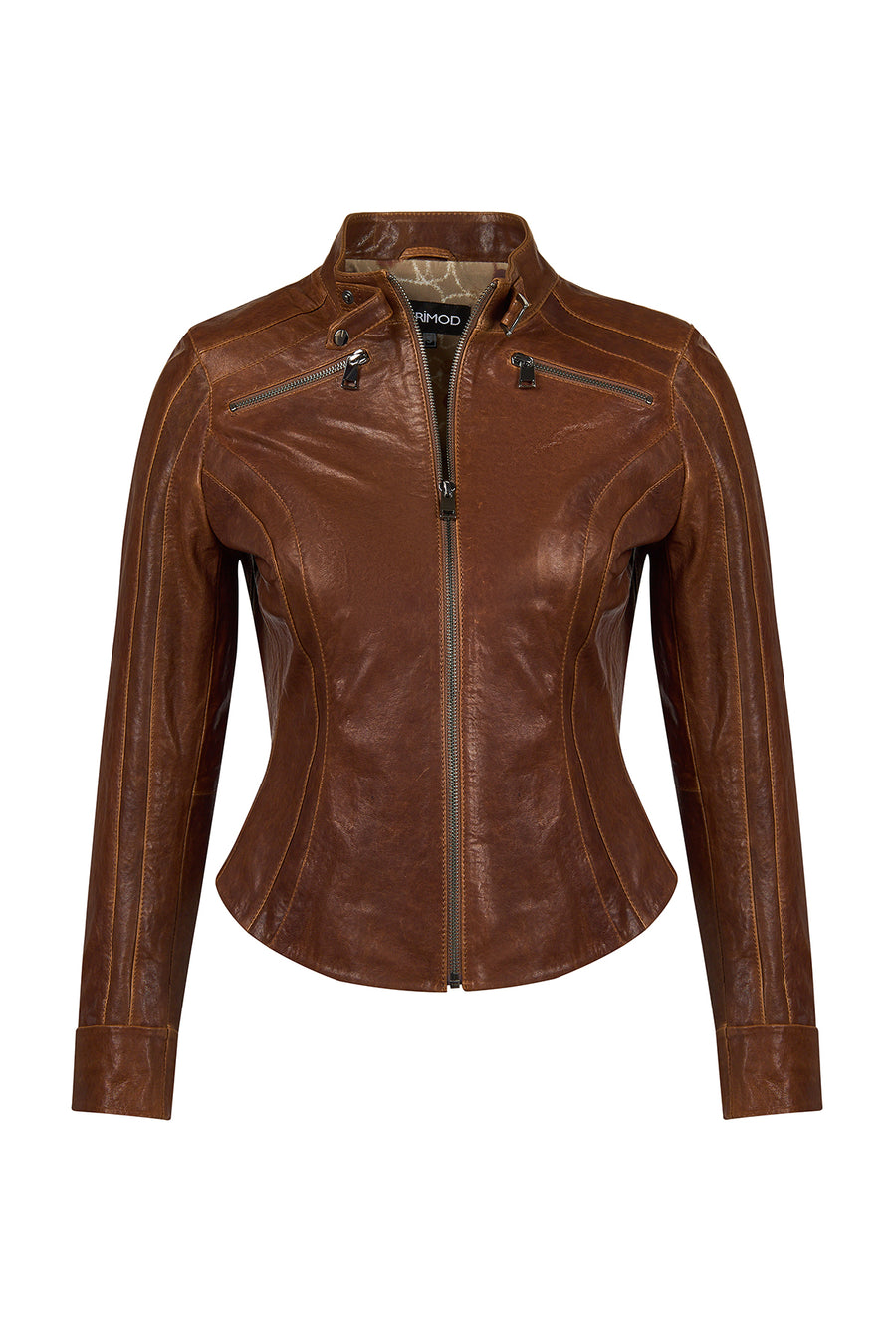 Brazil Woman Whisky Mandarin Collar Short Leather Jacket