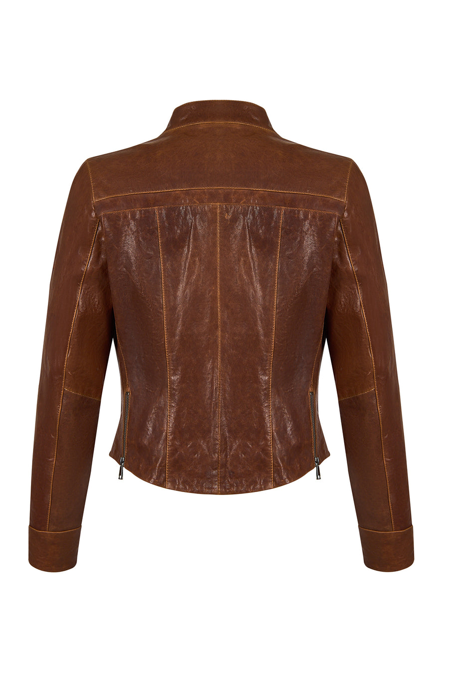 Brazil Woman Whisky Mandarin Collar Short Leather Jacket