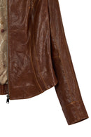Brazil Woman Whisky Mandarin Collar Short Leather Jacket | Derimod