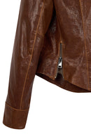 Brazil Woman Whisky Mandarin Collar Short Leather Jacket | Derimod