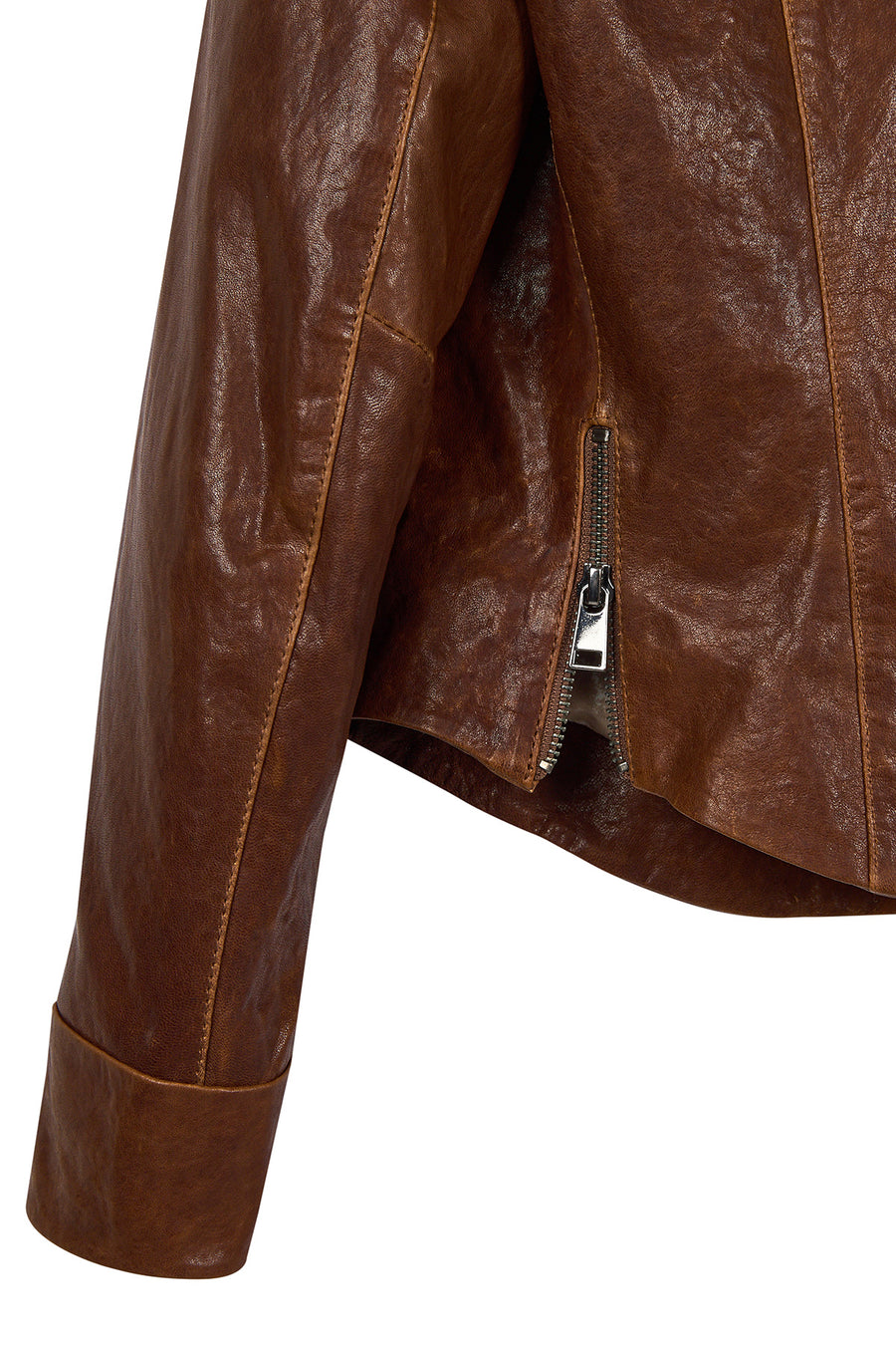 Brazil Woman Whisky Mandarin Collar Short Leather Jacket