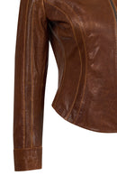Brazil Woman Whisky Mandarin Collar Short Leather Jacket | Derimod