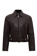 Love Women's Brown Shirt Collar Vintage Oversize Leather Jacket | Derimod