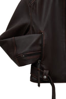 Love Women's Brown Shirt Collar Vintage Oversize Leather Jacket | Derimod