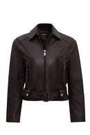 Love Women's Brown Shirt Collar Vintage Oversize Leather Jacket | Derimod