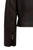 Love Women's Brown Shirt Collar Vintage Oversize Leather Jacket | Derimod