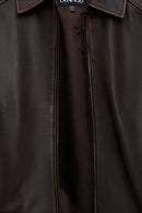 Love Women's Brown Shirt Collar Vintage Oversize Leather Jacket | Derimod