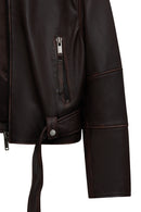 Love Women's Brown Shirt Collar Vintage Oversize Leather Jacket | Derimod