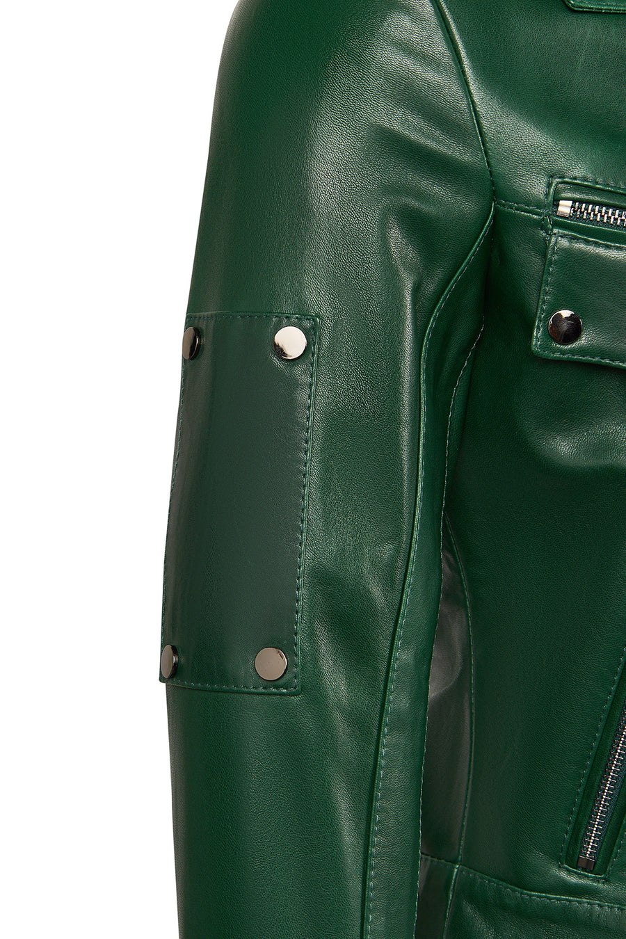 Roma Woman Green Short Biker Leather Jacket
