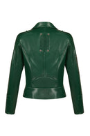 Roma Woman Green Short Biker Leather Jacket | Derimod