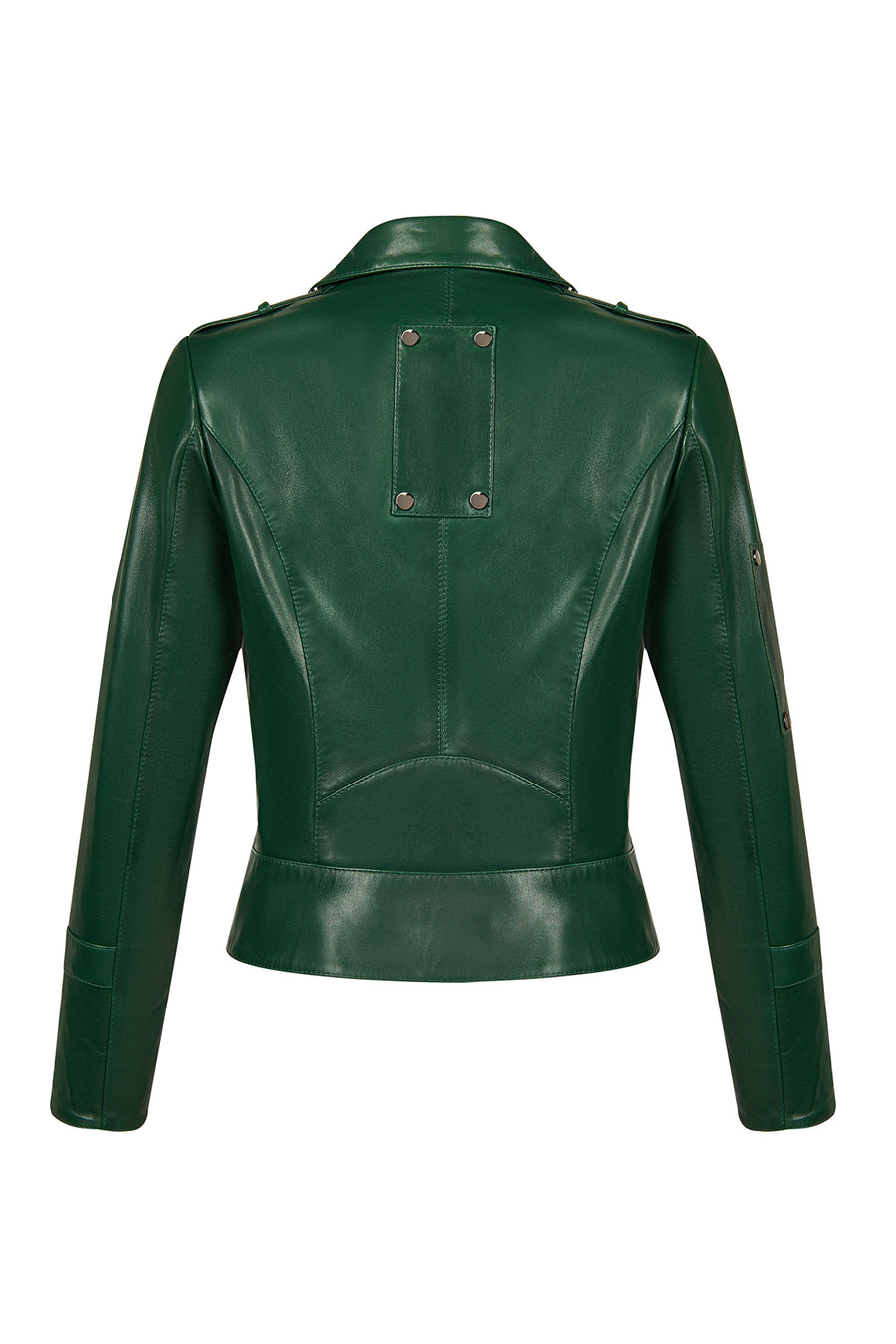 Roma Woman Green Short Biker Leather Jacket