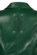 Roma Woman Green Short Biker Leather Jacket | Derimod