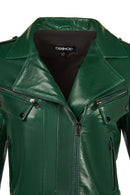 Roma Woman Green Short Biker Leather Jacket | Derimod