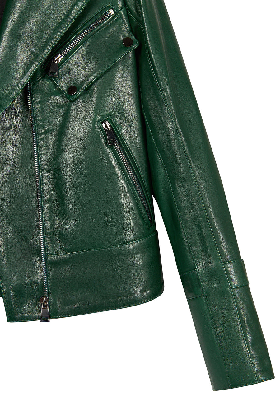 Roma Woman Green Short Biker Leather Jacket