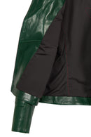 Roma Woman Green Short Biker Leather Jacket | Derimod