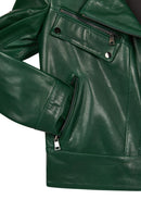 Roma Woman Green Short Biker Leather Jacket | Derimod