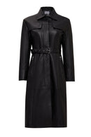 Betina Women's Black Shirt Collar Leather Overcoat | Derimod