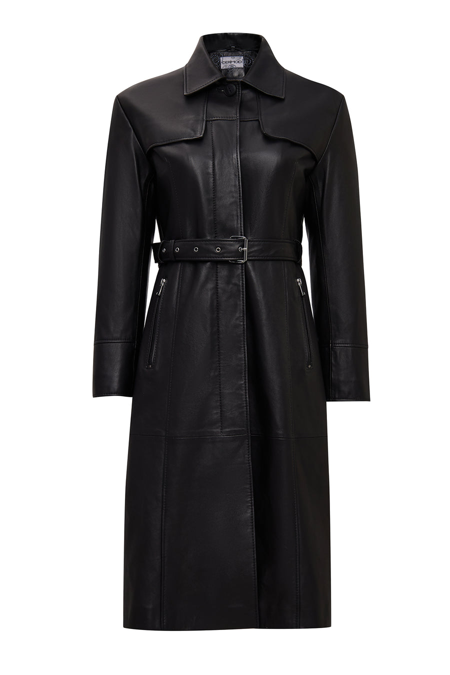 Betina Women's Black Shirt Collar Leather Overcoat 25WGD5615U4 | Derimod